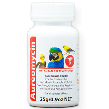 Aureomycin for Birds For use in birds for the treatment of bacterial pneumonia and bacterial enteritis 25 gram size
