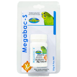 Megabac S for bird with megabacteria has Amphotericin-B 25g